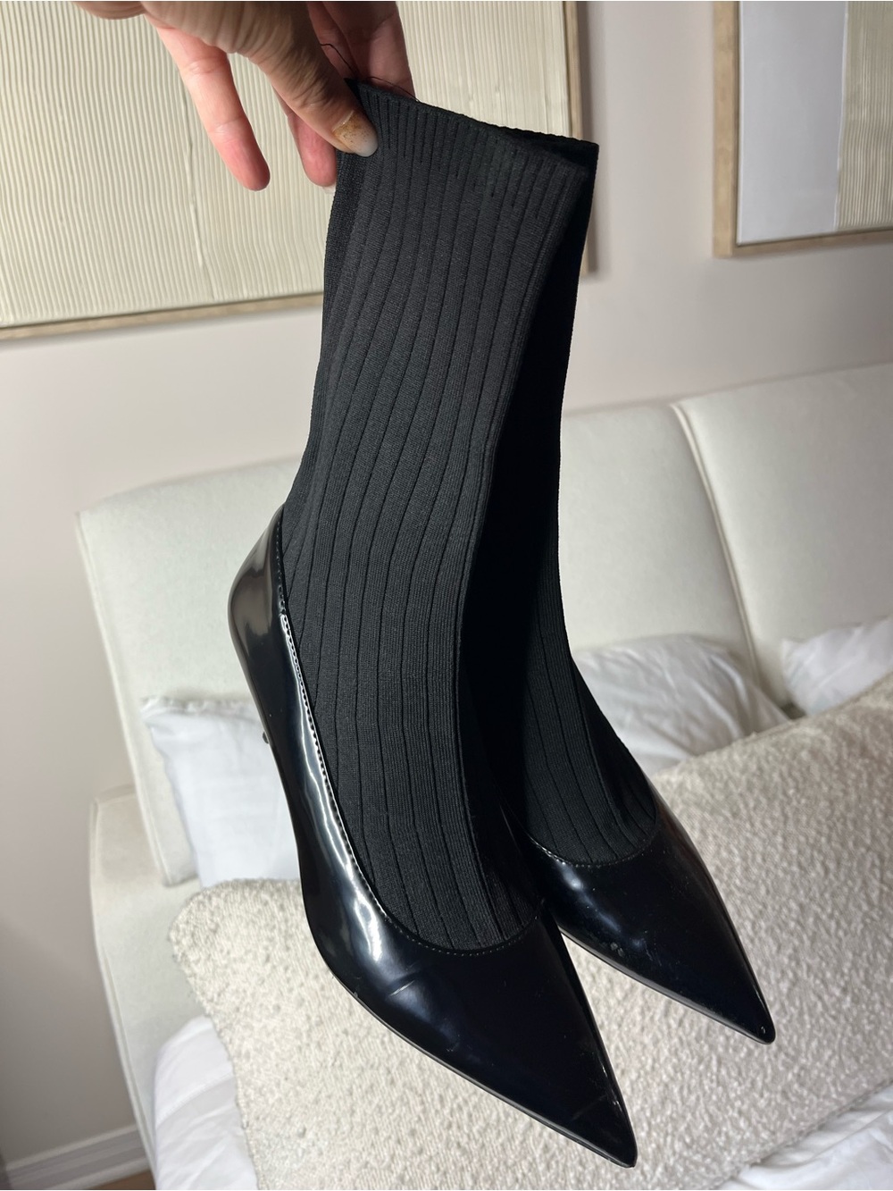 Zara Black Pointed Sock Boot Pumps size 39 fall winter